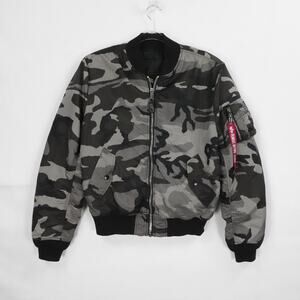 Alpha Industries Jacket Mens Large Camo MA-1 Bomber Slim Fit Reversible Flight